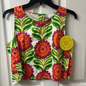 Alden Adair Floral Crop Tank in White with Green